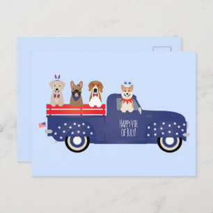 Cartes Pour Fêtes Annuelles Joyeux 4 Juillet Chiens Pickup Camion
