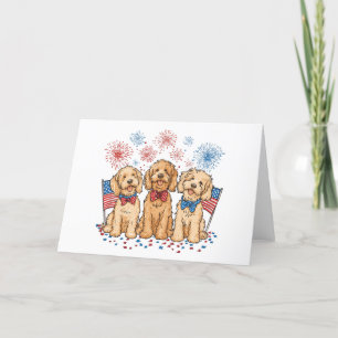 Cartes Pour Fêtes Annuelles Joyeux 4 juillet Goldendoodle Dogs Fireworks
