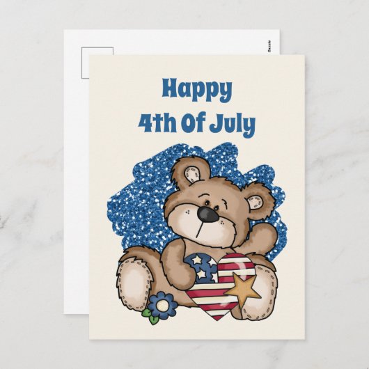 Cartes Pour Fêtes Annuelles joyeux 4 juillet ours ajouter un texte (Devant / Derrière)