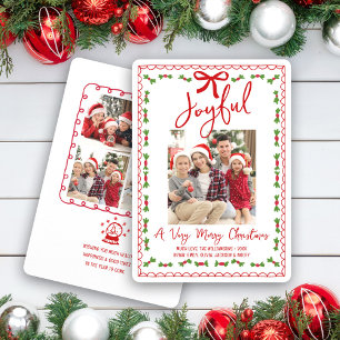 Cartes Pour Fêtes Annuelles Joyeux 5 Photo Rouge Dessin à la Main Doodle Fun N