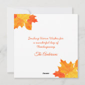 Cartes Pour Fêtes Annuelles Joyeux Action de grâce Orange Citrouille Feuilles (Dos)