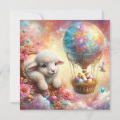 Cartes Pour Fêtes Annuelles Joyeux agneau mignon bébé poussins à air chaud bal (Devant)