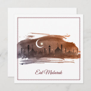 Cartes Pour Fêtes Annuelles Joyeux Aïd el-Moubarak Cresent Star Mosquée Aquare