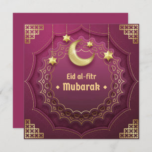 Cartes Pour Fêtes Annuelles Joyeux Aïd Moubarak Cresent Star Gold Purple