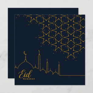 Cartes Pour Fêtes Annuelles Joyeux Aïd Moubarak Cresent Star Mosquée Gold Blue