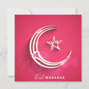Cartes Pour Fêtes Annuelles Joyeux Aïd Moubarak Croissant rose et blanc et éto