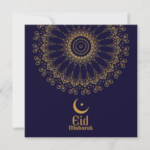Cartes Pour Fêtes Annuelles Joyeux Aïd Moubarak étoiles Croissant Or bleu