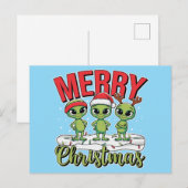 Cartes Pour Fêtes Annuelles Joyeux Aliens de Noël (Devant / Derrière)