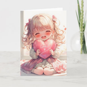 Cartes Pour Fêtes Annuelles Joyeux Anime Girl Heart