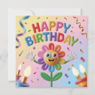 Cartes Pour Fêtes Annuelles Joyeux Anniversaire 3D coloré avec Fleur