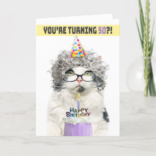 Cartes Pour Fêtes Annuelles Joyeux Anniversaire 50ème Funny Vieux Chat-Dame en