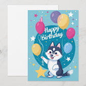 Cartes Pour Fêtes Annuelles Joyeux anniversaire à Cute Husky (Devant / Derrière)
