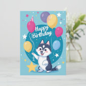 Cartes Pour Fêtes Annuelles Joyeux anniversaire à Cute Husky (Debout devant)