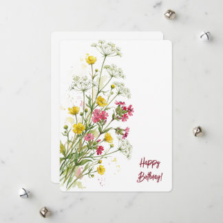 Cartes Pour Fêtes Annuelles Joyeux Anniversaire aquarelle fleurs sauvages flor