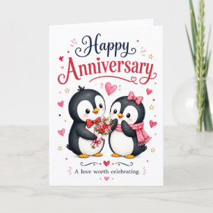 Cartes Pour Fêtes Annuelles Joyeux Anniversaire au Couple de Manchots Mignons