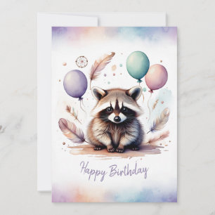 Cartes Pour Fêtes Annuelles Joyeux Anniversaire au Raton Laveur Aquarelle Ador
