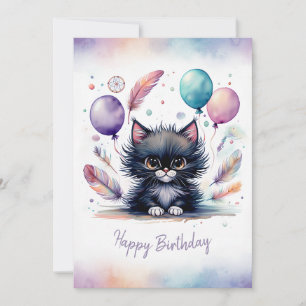 Cartes Pour Fêtes Annuelles Joyeux Anniversaire avec un adorable chaton noir à