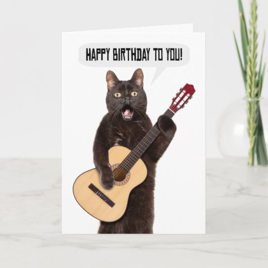 Cartes Pour Fêtes Annuelles Joyeux Anniversaire Chat chantant et jouant de la (Devant)