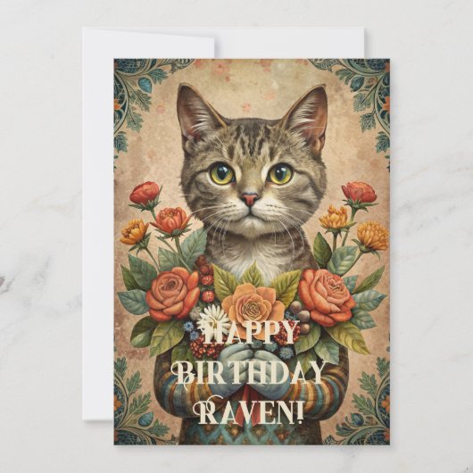 Cartes Pour Fêtes Annuelles Joyeux anniversaire chat vintage (Devant)