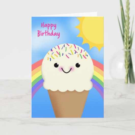 Cartes Pour Fêtes Annuelles Joyeux Anniversaire Cone de crème glacée avec arc- (Devant)
