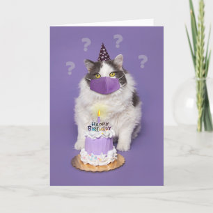 Cartes Pour Fêtes Annuelles Joyeux Anniversaire Confus Chat Avec Masque Visage