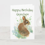 Cartes Pour Fêtes Annuelles Joyeux Anniversaire Cute Bunny Grandson spécial<br><div class="desc">Couleur d'eau douce Rabat pour les voeux d'anniversaire de votre petit-fils</div>