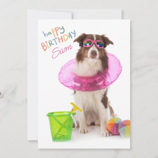 Cartes Pour Fêtes Annuelles Joyeux anniversaire Dawg Beach Pool Chien Lunettes (Devant)