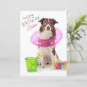 Cartes Pour Fêtes Annuelles Joyeux anniversaire Dawg Beach Pool Chien Lunettes (Debout devant)