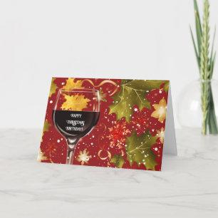 Cartes Pour Fêtes Annuelles Joyeux anniversaire de Noël avec du vin rouge