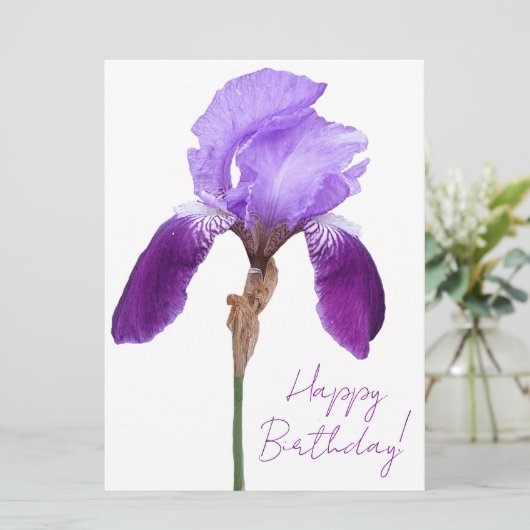 Cartes Pour Fêtes Annuelles Joyeux anniversaire élégant iris violet iris boho  (Debout devant)