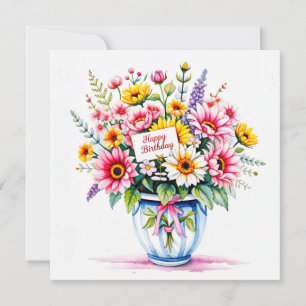 Cartes Pour Fêtes Annuelles Joyeux anniversaire et bouquet de fleurs