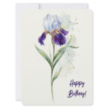 Joyeux anniversaire iris violet aquarelle floral a