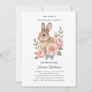 Cartes Pour Fêtes Annuelles Joyeux Anniversaire Lapin Aquarelle Mignon et Fleu