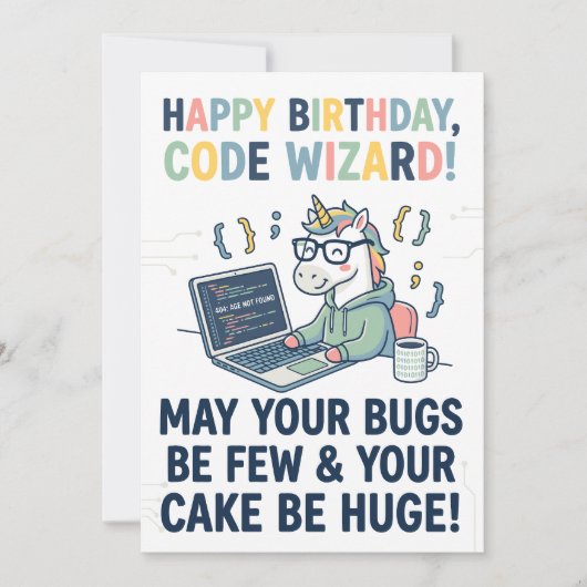 Cartes Pour Fêtes Annuelles Joyeux Anniversaire Licorne Code Magicien (Devant)