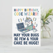 Cartes Pour Fêtes Annuelles Joyeux Anniversaire Licorne Code Magicien (Debout devant)