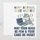 Cartes Pour Fêtes Annuelles Joyeux Anniversaire Licorne Code Magicien (Devant / Derrière)