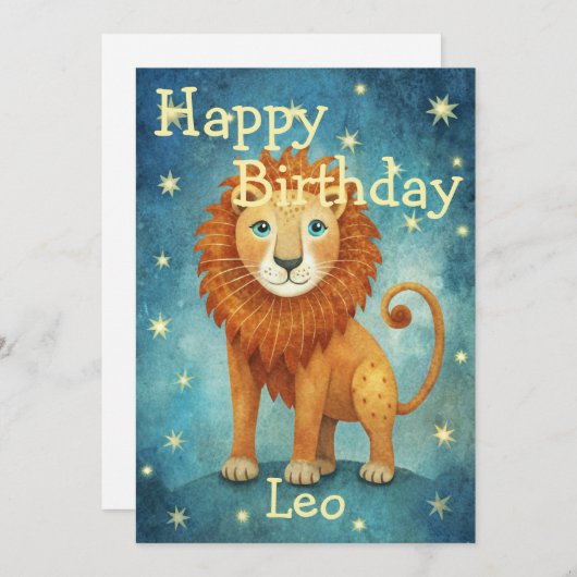 Cartes Pour Fêtes Annuelles Joyeux Anniversaire Lion Lion signe Zodiac (Devant / Derrière)