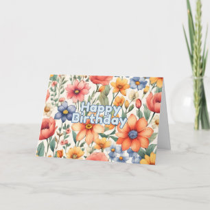 Cartes Pour Fêtes Annuelles Joyeux anniversaire mignon Fleurs Abstraites d'aqu