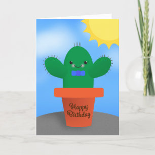 Cartes Pour Fêtes Annuelles Joyeux anniversaire mignon garçon Cactus dans Pot