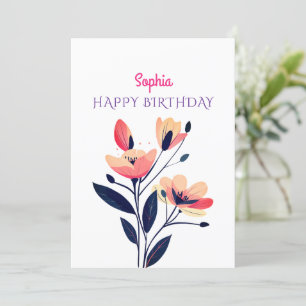 Cartes Pour Fêtes Annuelles Joyeux Anniversaire, Nom, Message, Fleurs, Blanc