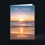 Cartes Pour Fêtes Annuelles Joyeux anniversaire Ocean Sunset Tropical<br><div class="desc">"Envoyez des voeux d'anniversaire chaleureux avec notre carte d'anniversaire 'Ocean Sunset Beach'. Laissez la beauté sereine de la plage et les teintes vibrantes du coucher de soleil vous transmettre votre célébration chaleureuse. Découvrez l'essence d'un moment balnéaire tranquille pour rendre leur anniversaire vraiment spécial. Partagez la joie de l'occasion avec cette...</div>