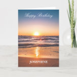 Cartes Pour Fêtes Annuelles Joyeux anniversaire Ocean Sunset Tropical<br><div class="desc">"Envoyez des voeux d'anniversaire chaleureux avec notre carte d'anniversaire 'Ocean Sunset Beach'. Laissez la beauté sereine de la plage et les teintes vibrantes du coucher de soleil vous transmettre votre célébration chaleureuse. Découvrez l'essence d'un moment balnéaire tranquille pour rendre leur anniversaire vraiment spécial. Partagez la joie de l'occasion avec cette...</div>