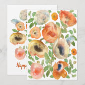 Cartes Pour Fêtes Annuelles Joyeux Anniversaire Orange Fleurs de Printemps (Devant / Derrière)