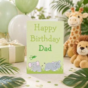 Cartes Pour Fêtes Annuelles Joyeux Anniversaire Papa Éléphant et Hippopotame A