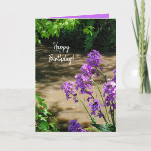 Cartes Pour Fêtes Annuelles Joyeux Anniversaire Plutôt Violet Fleurs et Flux