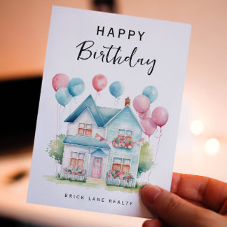 Cartes Pour Fêtes Annuelles Joyeux anniversaire Watercolor House Immobilier