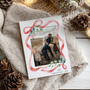 Cartes Pour Fêtes Annuelles Joyeux aquarelle Bow Frame Une photo Noël