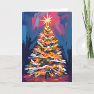 Cartes Pour Fêtes Annuelles Joyeux Arbre de Noël Aquarelle Colorée