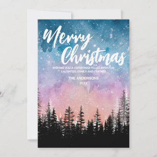 Cartes Pour Fêtes Annuelles Joyeux arbre de Noël Forêt de script de nuit