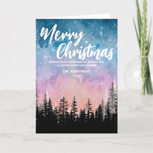 Cartes Pour Fêtes Annuelles Joyeux arbre de Noël Forêt de script de nuit